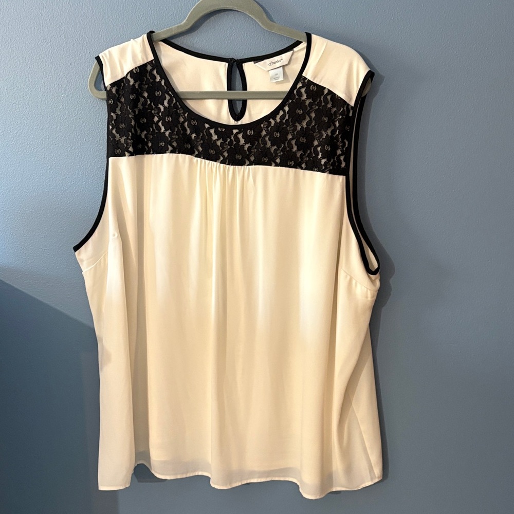 CJ Banks Cream and Black Lace Blouse